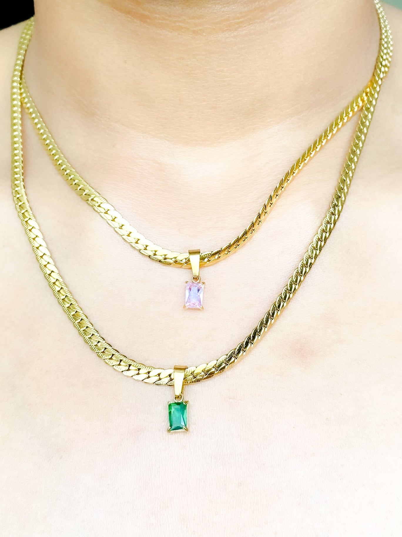 Green Emerald cut necklace