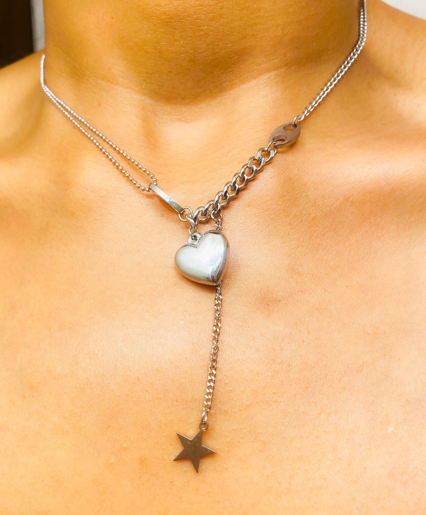Hearts and Stars Necklace Silver