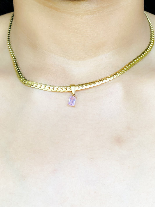 Pink emerald cut necklace