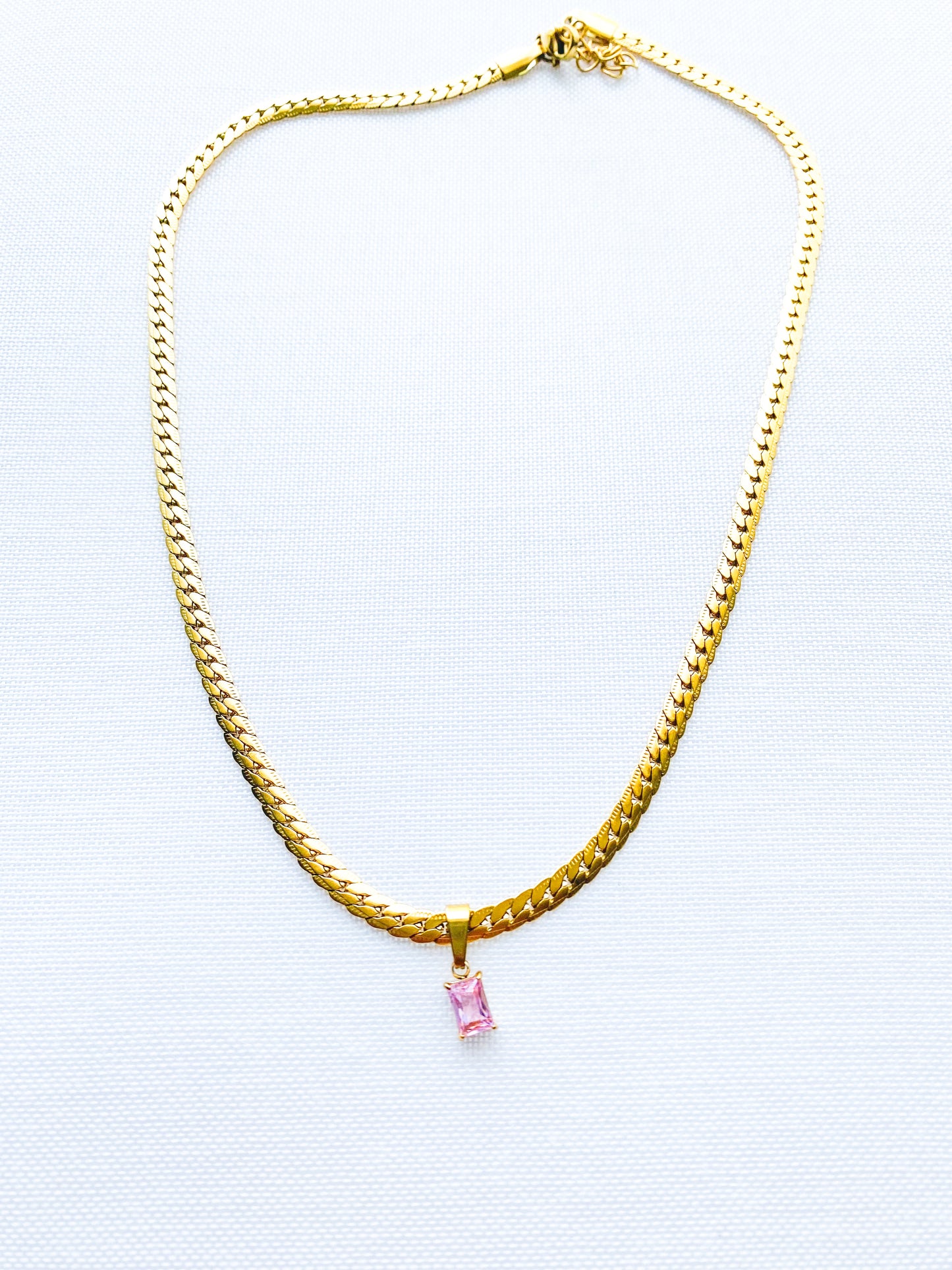 Pink emerald cut necklace