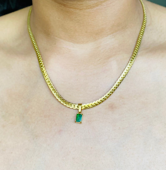 Green Emerald cut necklace